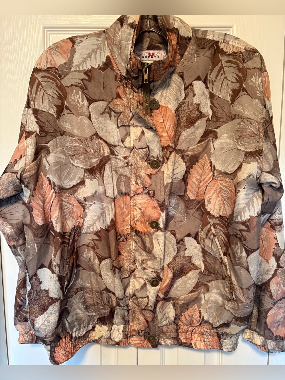 90s Vintage 100% Silk Bomber Jacket Windbreaker Fall Leaf Small S